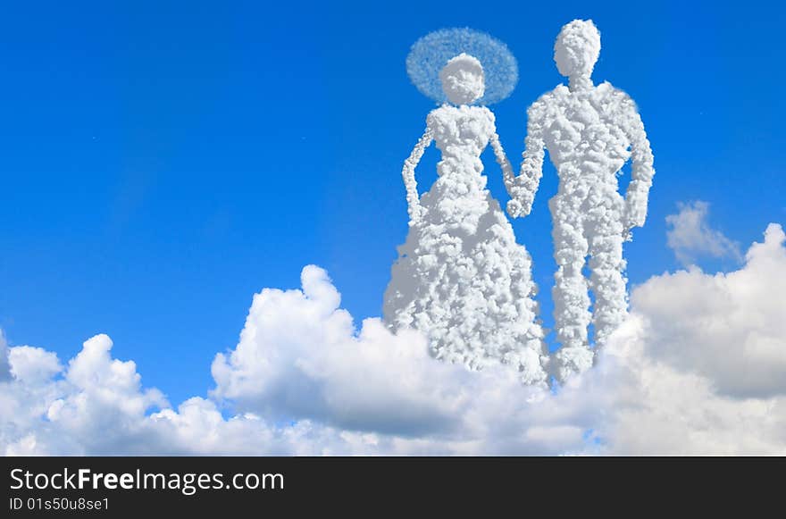 Wedding. couple in clouds. Clouds concept