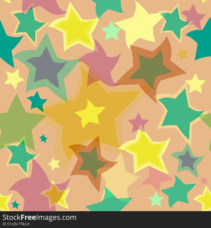 Abstract seamless background with translucent stars (vector)