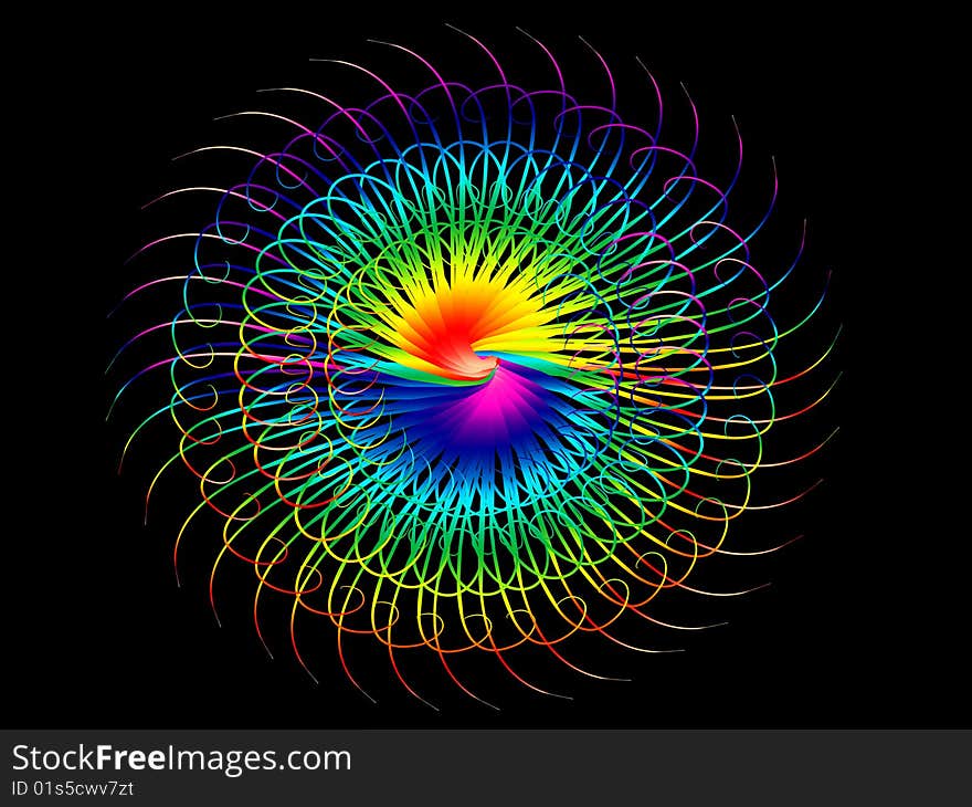 Floral rainbow mandala on black background