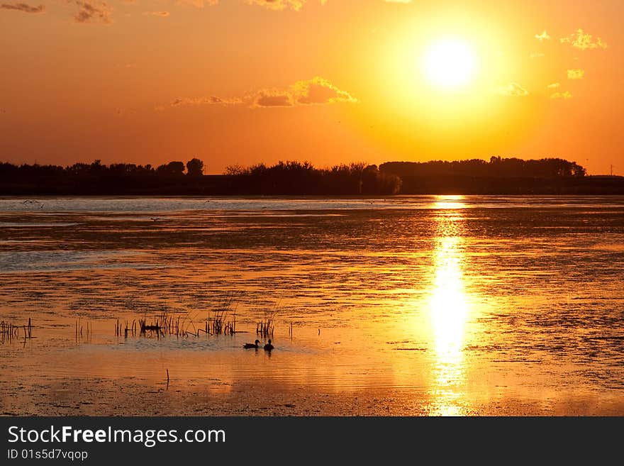 Prairie sunset Reflecting in Water