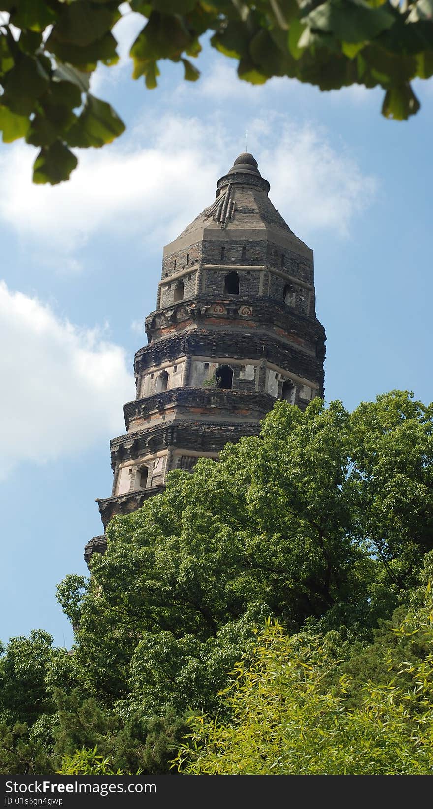 Tiger hill pagoda in Suzhou. This pagoda is the Chinese equivalent of the tower of Pisa.