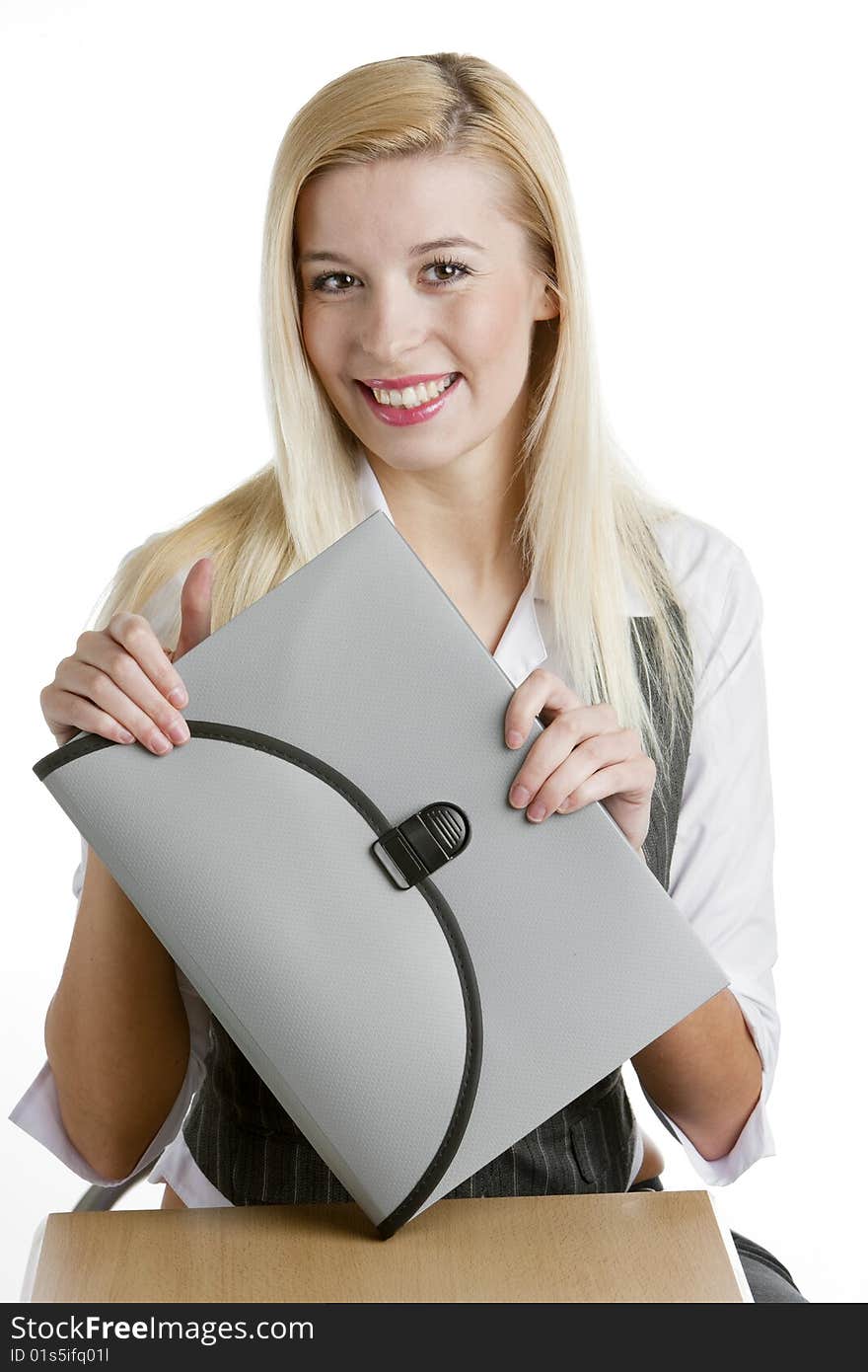 Portrait of businesswoman with briefcase