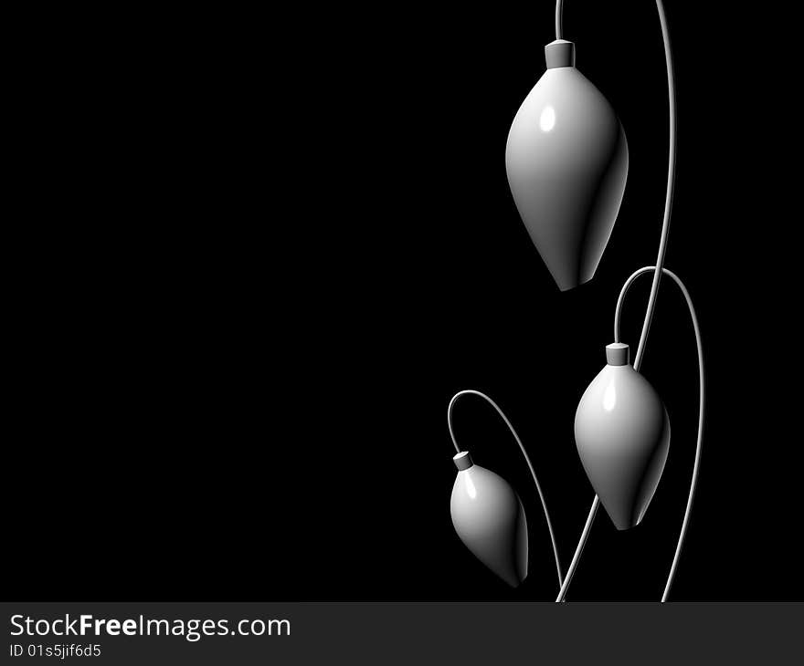 Black background with elegant lamp-flowers. Black background with elegant lamp-flowers.