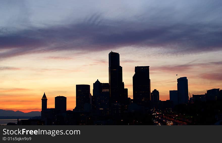 Nightview of seattle and sunset. Nightview of seattle and sunset