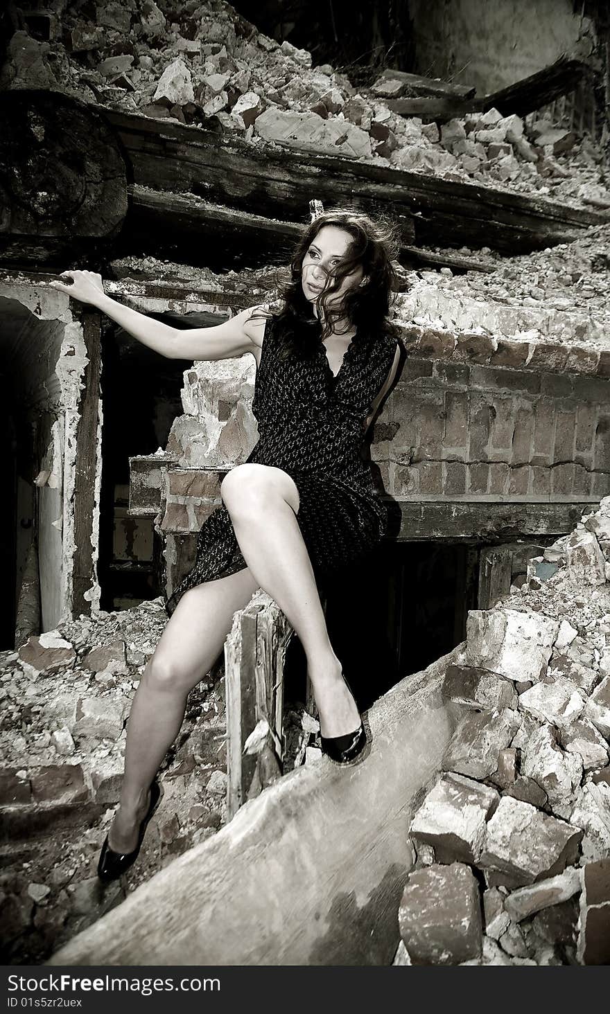 Sexy woman in ruins