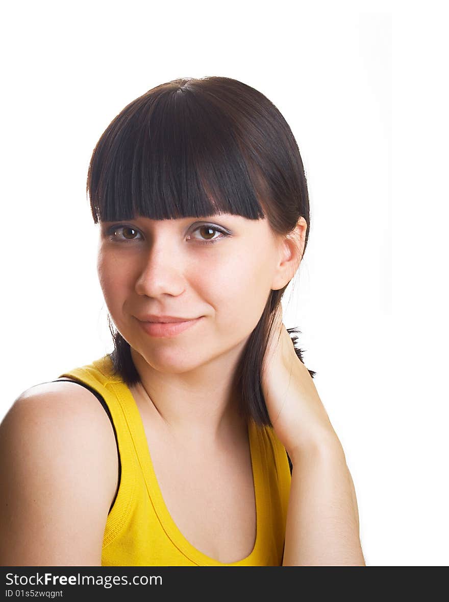 Portrait of woman on the white background. Portrait of woman on the white background