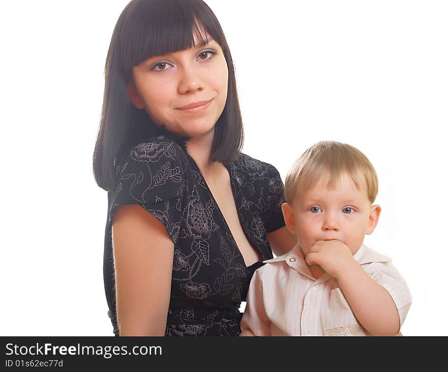 The little boy with mum on the white background. The little boy with mum on the white background