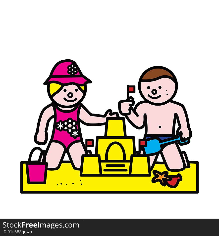 Boy and girl making sandcastle. Boy and girl making sandcastle