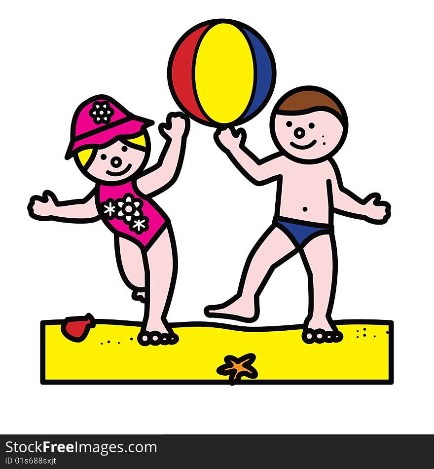 Boy and girl playing with beachball. Boy and girl playing with beachball