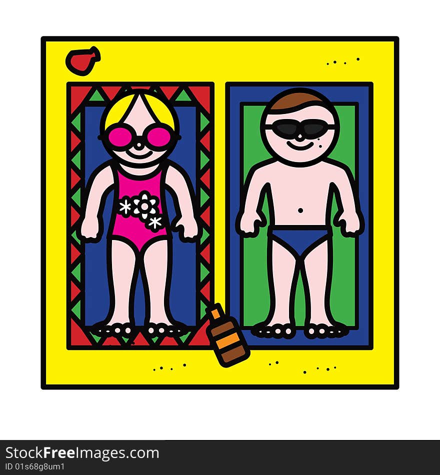 Boy and girl sunbathing on beach. Boy and girl sunbathing on beach