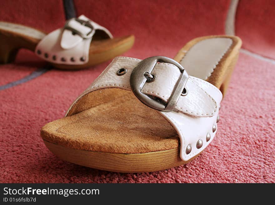 Two Beautiful white sandal summer leather shoes. Two Beautiful white sandal summer leather shoes