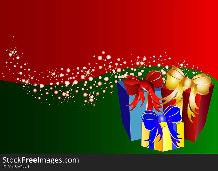 Illustration of a bicolor christmas background with stars and present