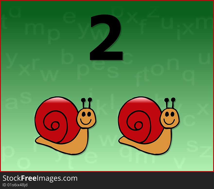 Snail and numbers series, from 1 to 9. Snail and numbers series, from 1 to 9