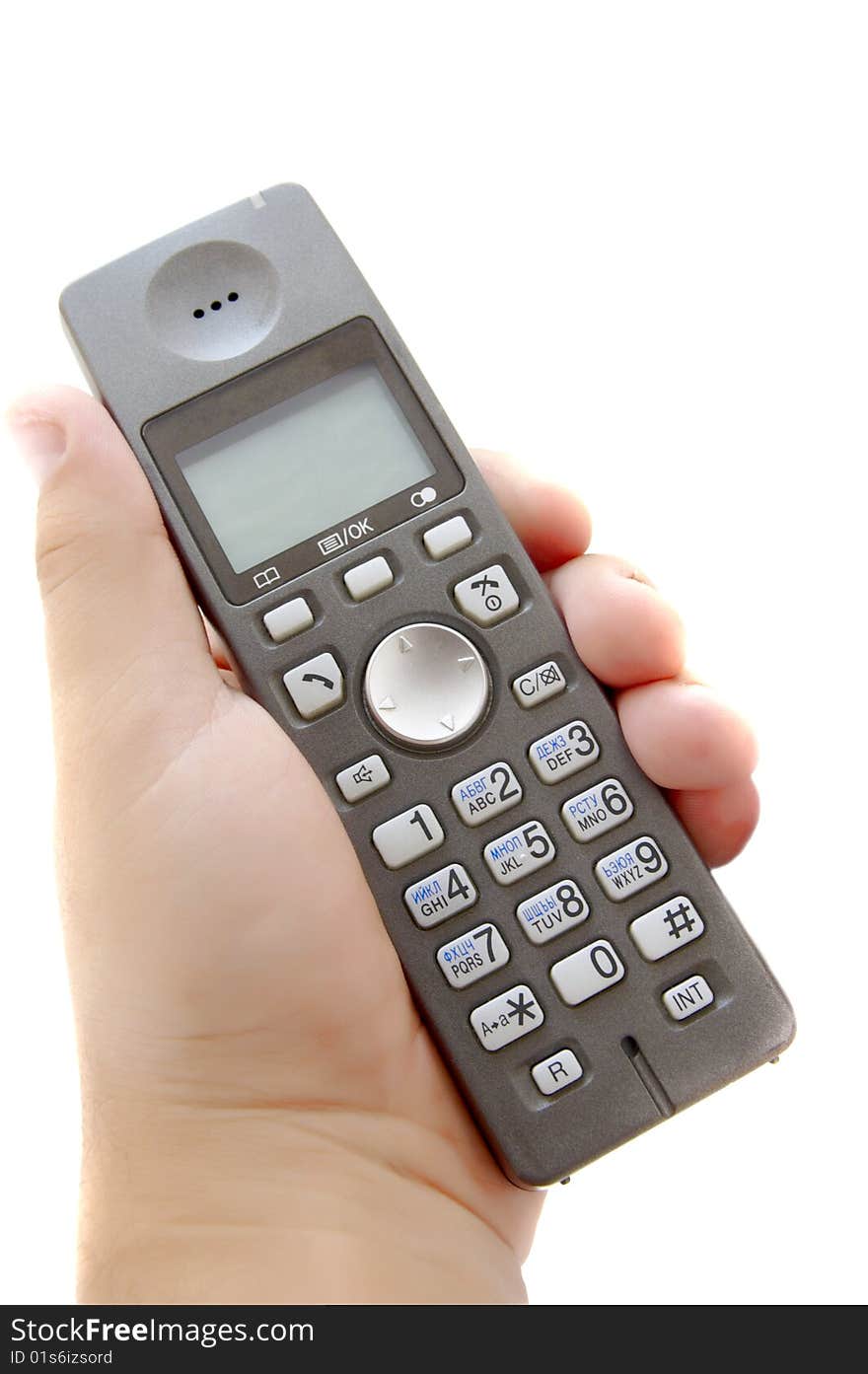 Dect Phone in hand isolated on a white background