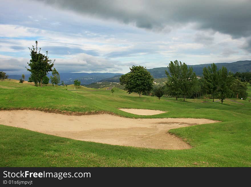 Bank of sand in golf course. Bank of sand in golf course