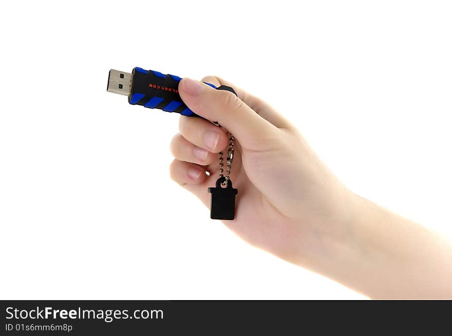 Flash card in hand isolated on a white background