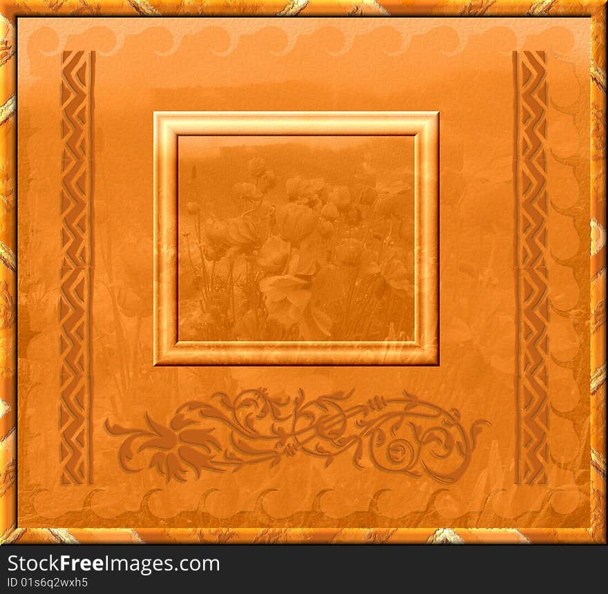 Abstract orange floral frame -illustration. Abstract orange floral frame -illustration