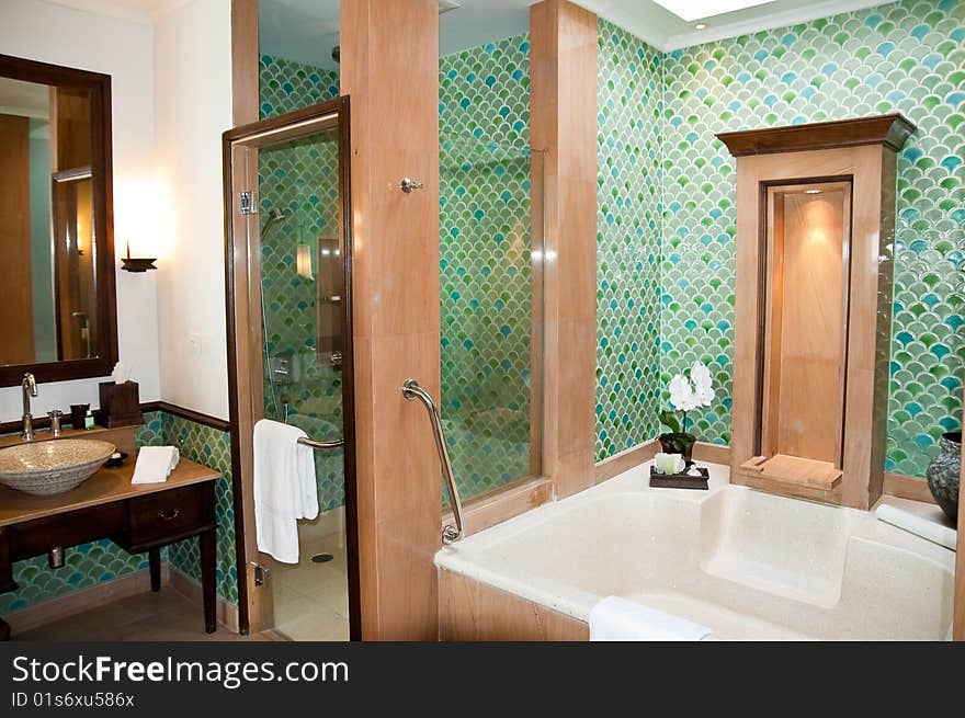 Modern interior of resort's bathroom