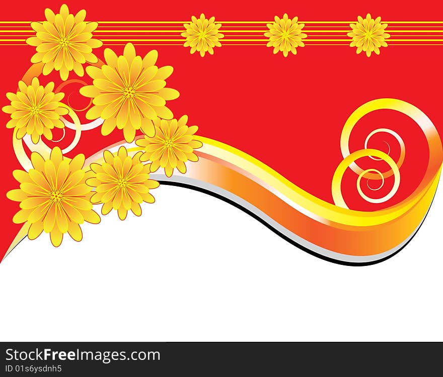 Yellow flowers are featured in an abstract background illustration with ample space for text. Yellow flowers are featured in an abstract background illustration with ample space for text.