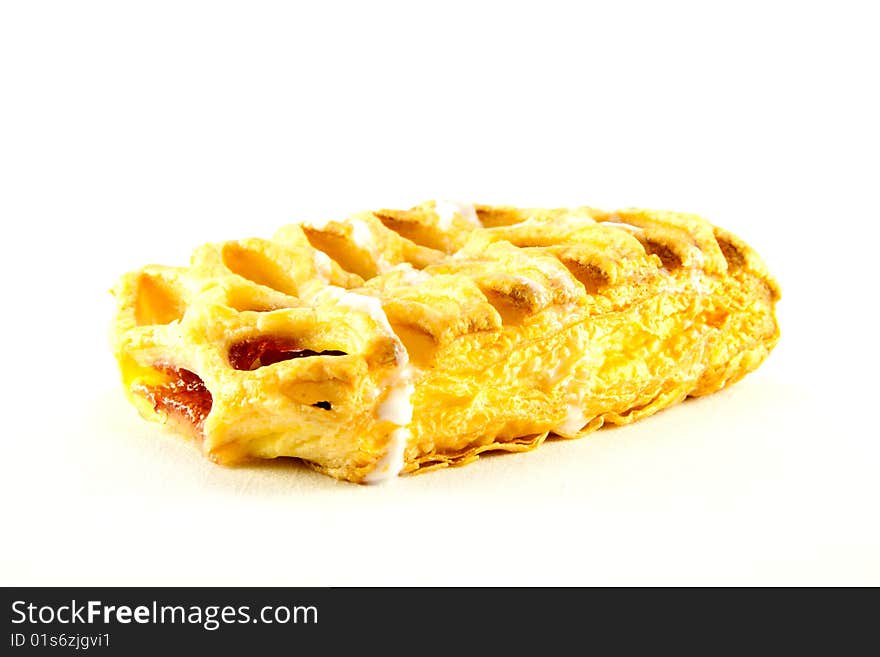 Raspberry and custard danish with clipping path on a white background. Raspberry and custard danish with clipping path on a white background