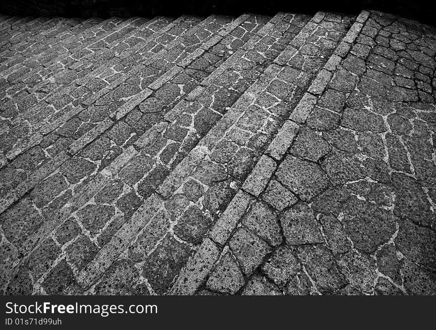 Black and white stone stairs