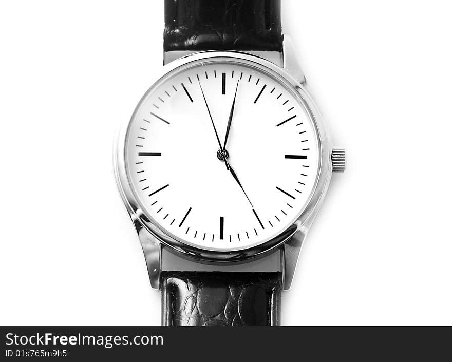 Clock-face with a black small strap on a white background