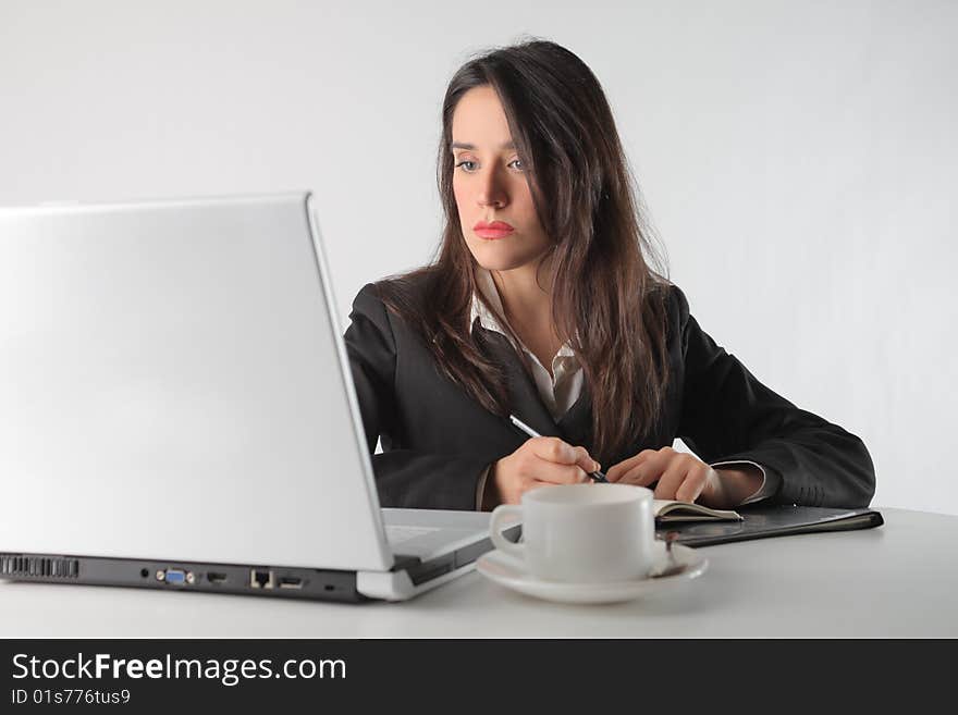 A business woman with laptop. A business woman with laptop