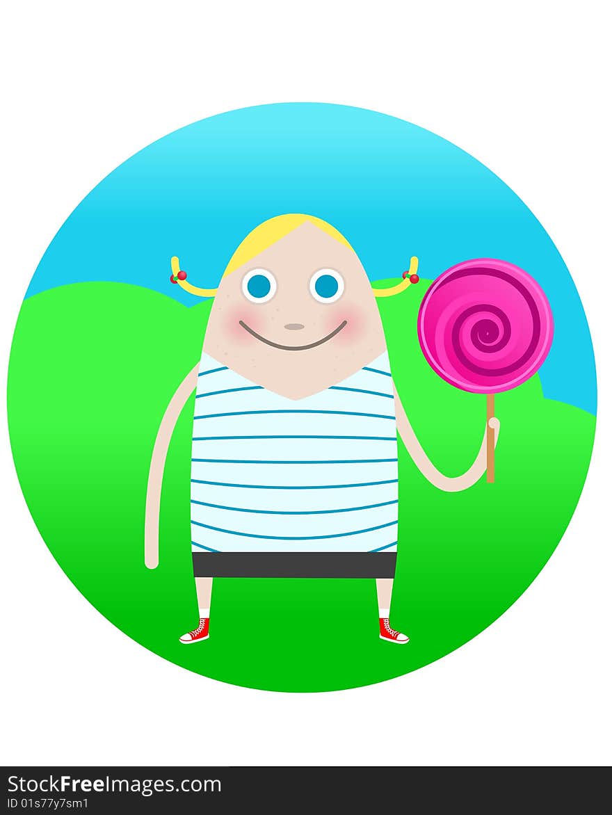 Illustration of a girl holding a big lollipop. Illustration of a girl holding a big lollipop