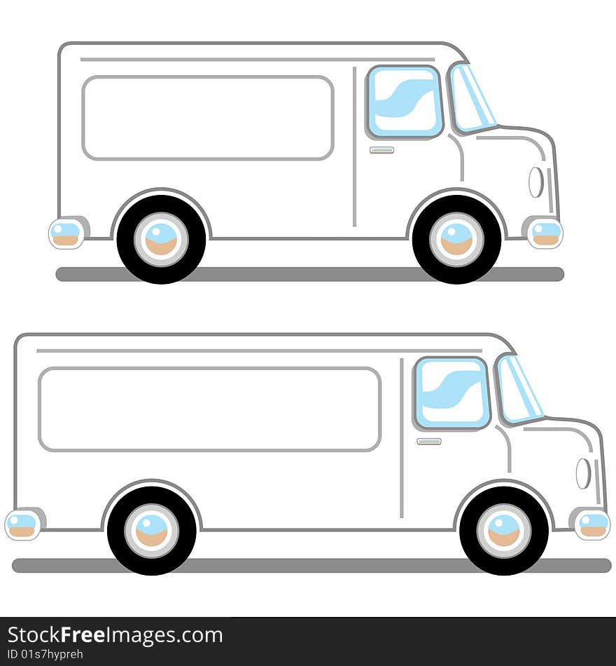 Cartoon image of two repair or cargo vans. Cartoon image of two repair or cargo vans