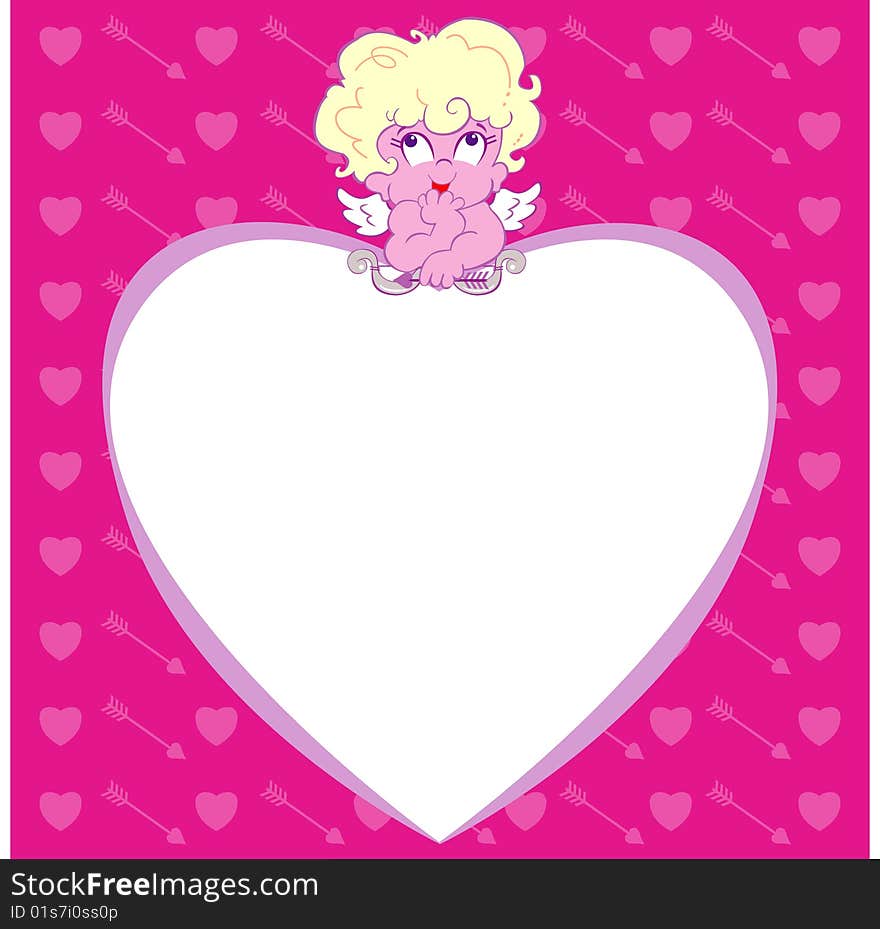 Adorable cupid illustration on top of a large heart. Adorable cupid illustration on top of a large heart