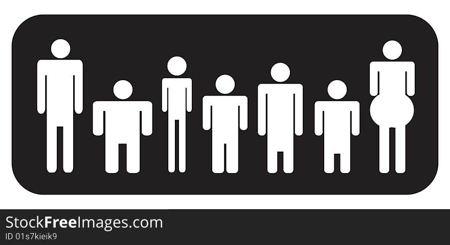 Vector image of seven men in a line