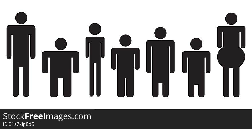 Vector image of seven men in a line