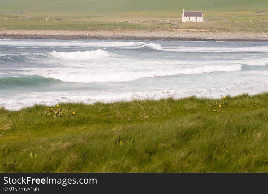 Rural scene - Scottish coast with church