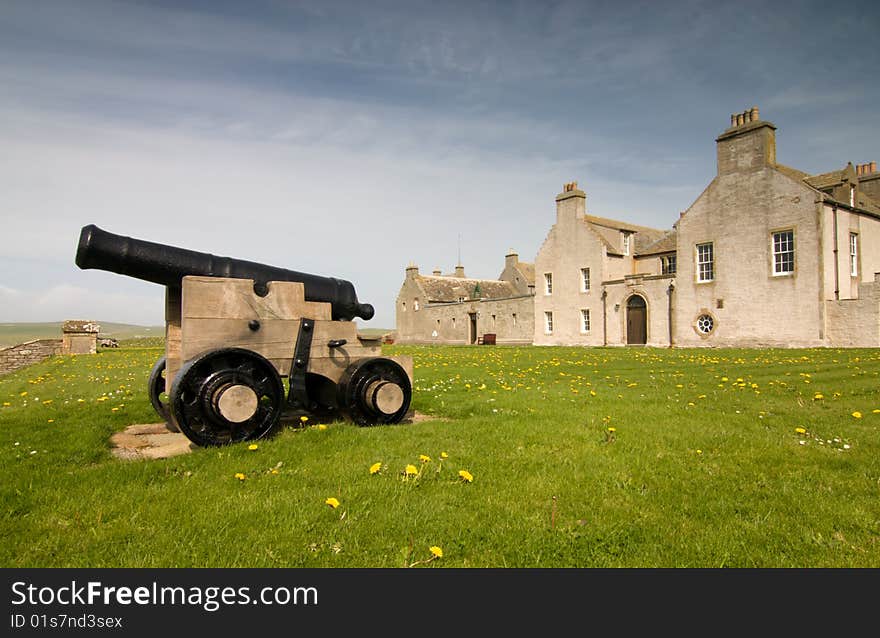 Castle cannon in scotland near Skaill House