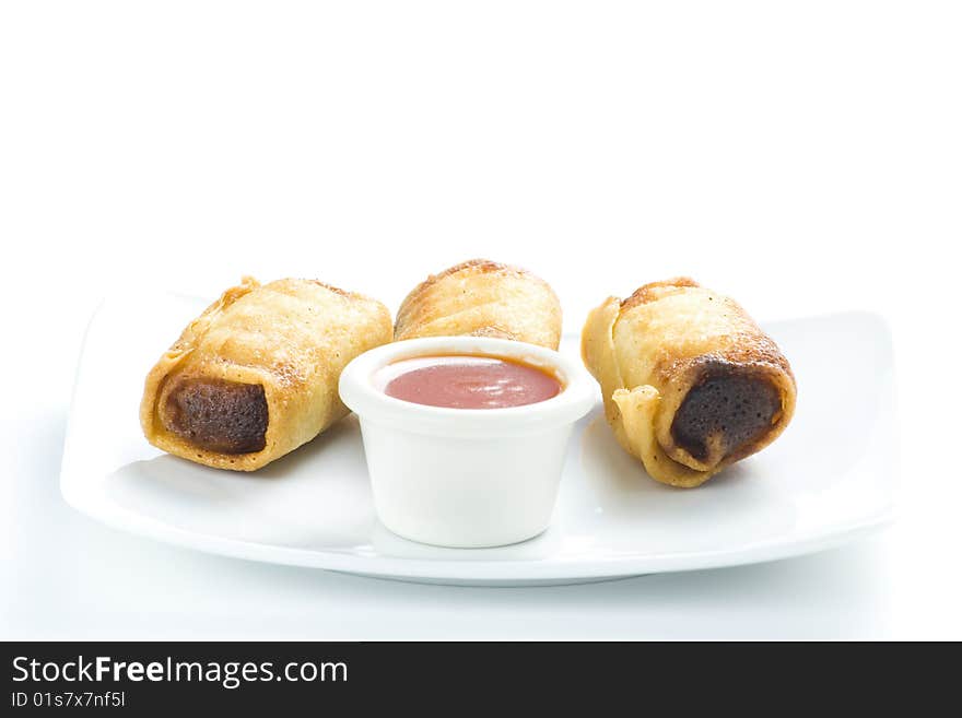 Delicious	
spring rolls  traditional china cuisine isolated