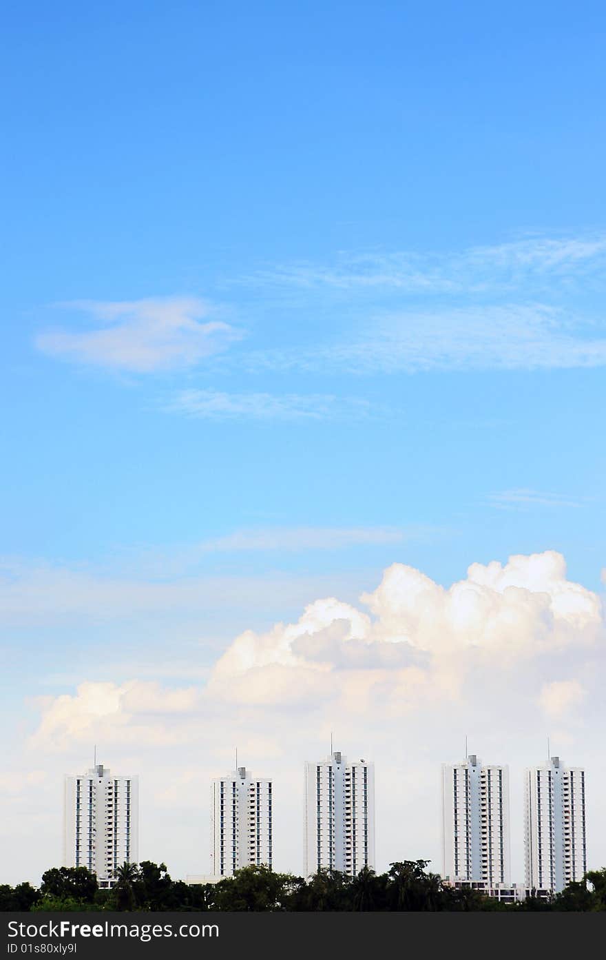 Urban condominium with blue sky