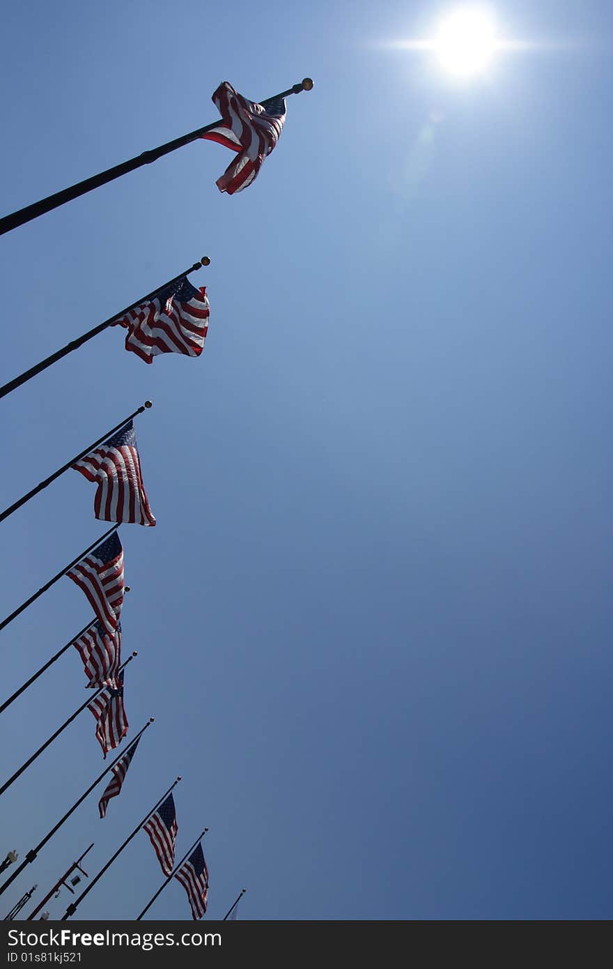 American Flags flying in Chicago during the 4th of July weekend.