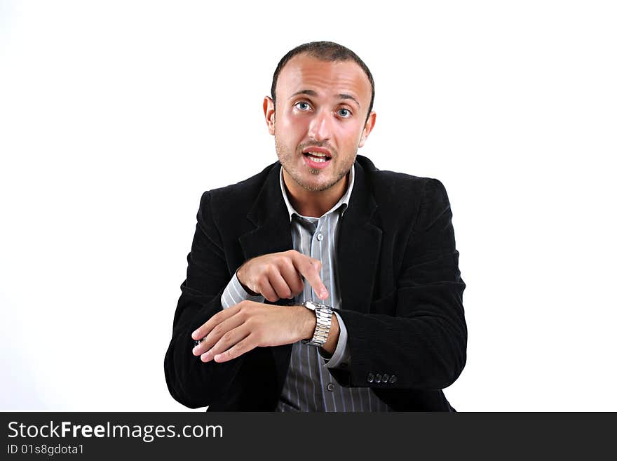 Businessman showing watch on right hand