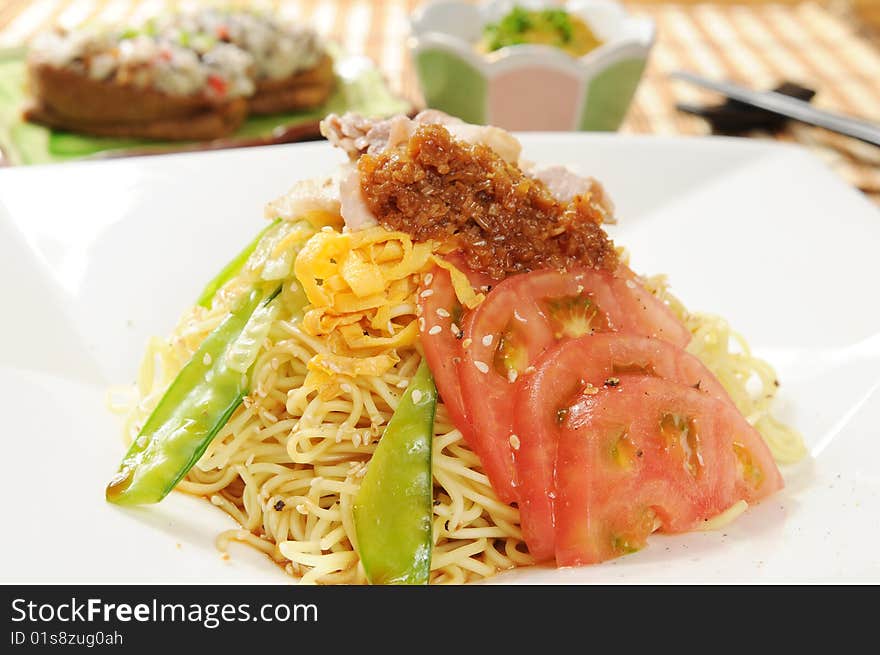 Italy seafood noodles on white dish