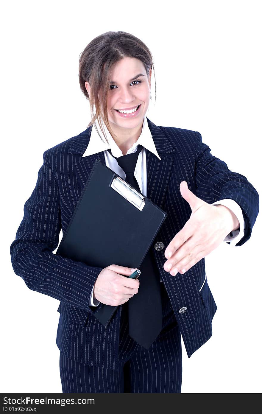 Friendly businesswoman isolated on white