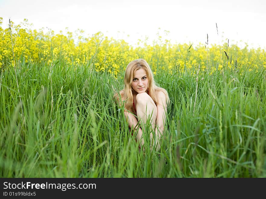 An image of young beautiful girl sitting in the grass. An image of young beautiful girl sitting in the grass