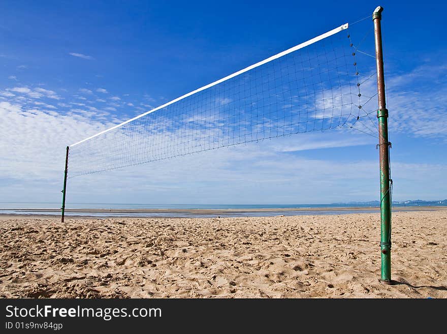 Volleyball net on beach in Thailand