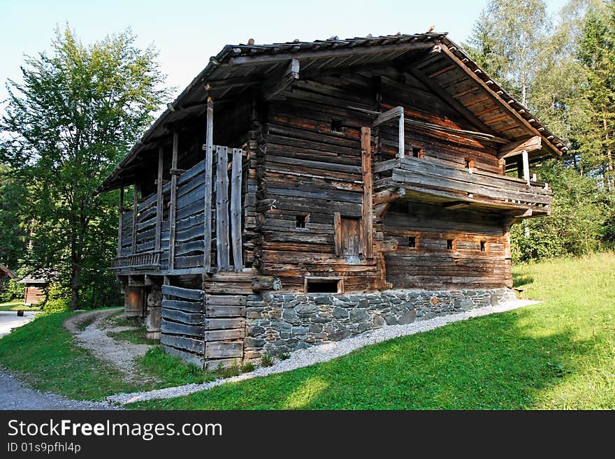 Farmer's old wooden house in open air museum, Salzburg, Austria