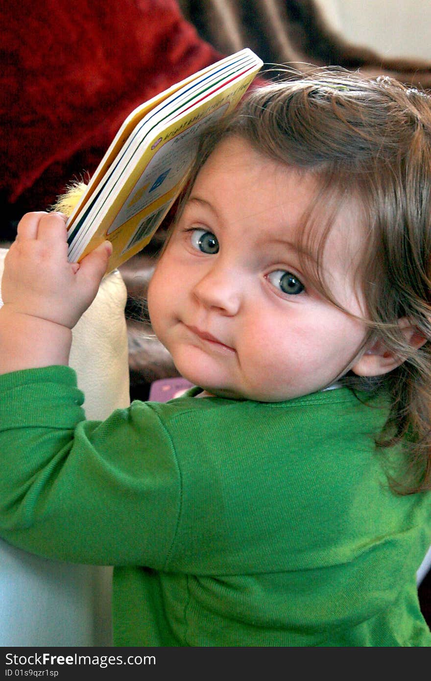 Adorable 14 month old holding her favourite book. Adorable 14 month old holding her favourite book