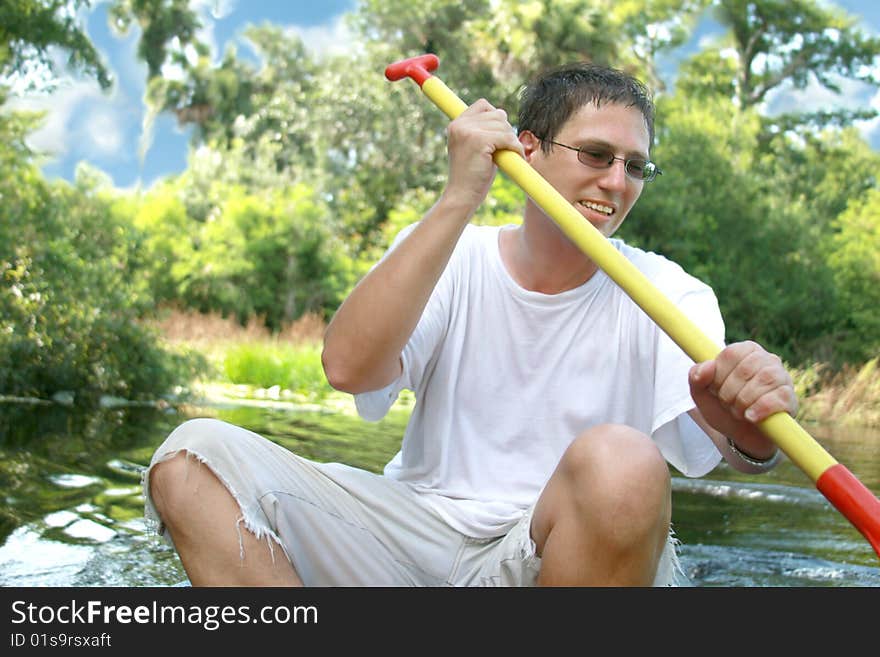 Kayaking in the summer river