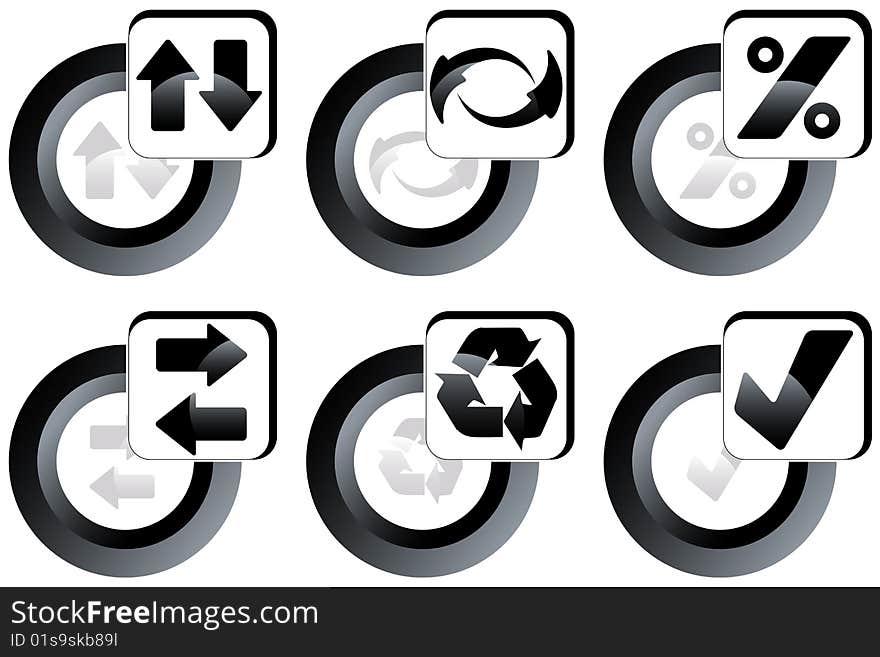 Illustration of buttons, black, white