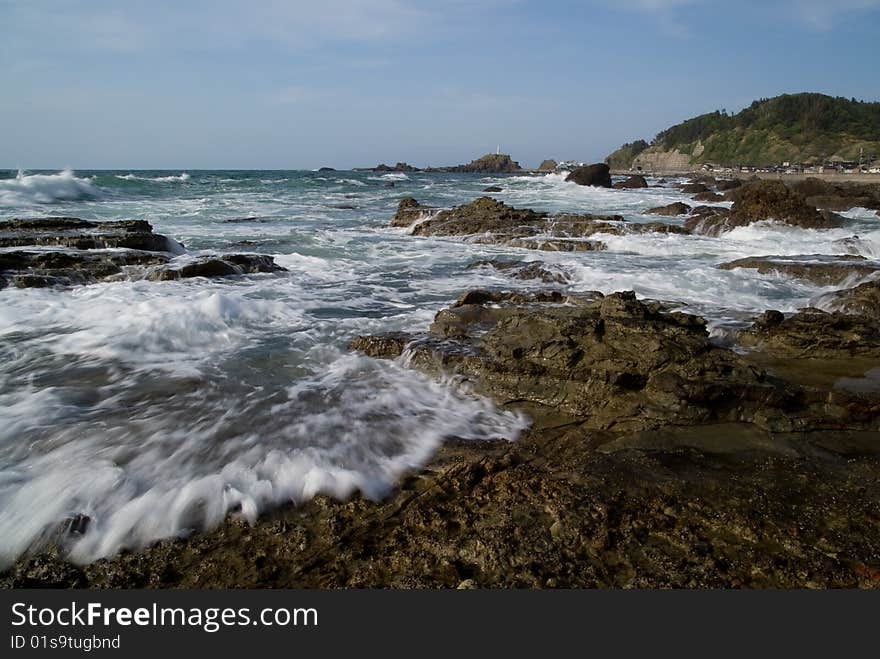 This shot was taken along the rocky coast of the Japan Sea. This shot was taken along the rocky coast of the Japan Sea.