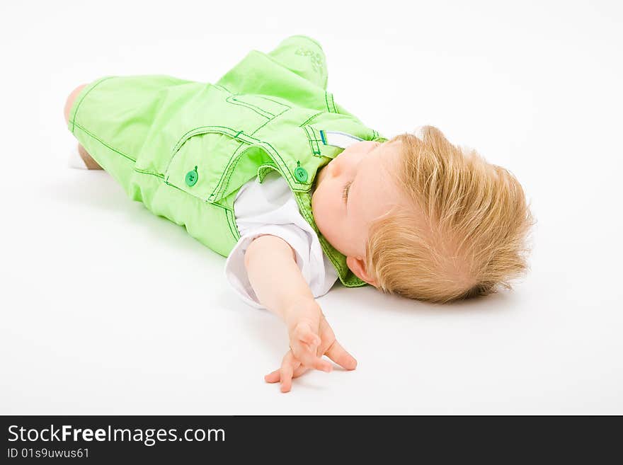 Little baby boy in green a pair of trousers