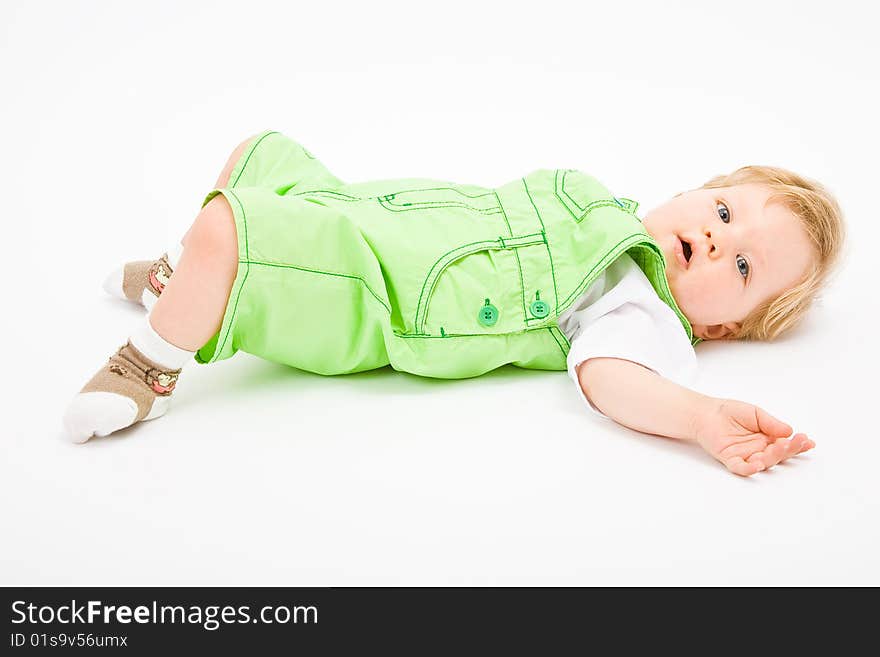 Little baby boy in green a pair of trousers