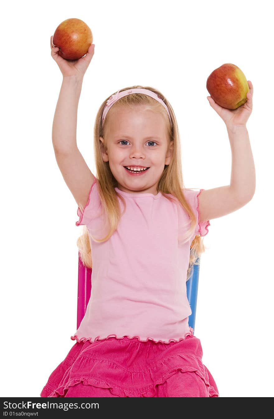 Little girl with apple,isolated on white. Little girl with apple,isolated on white.